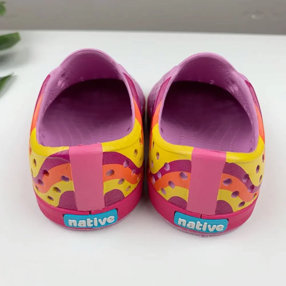Native Jefferson Sugarlite Slip On Shoes Pink Abstract Sandals Kids Toddler C4